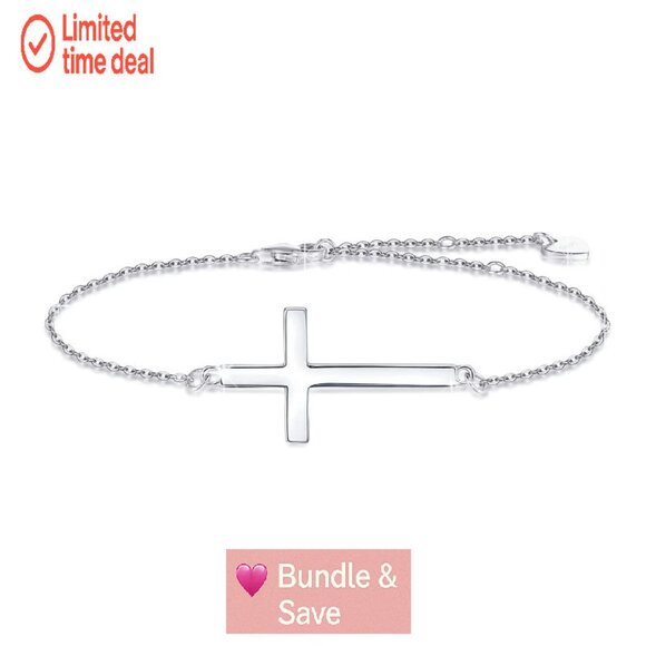 Sterling Silver Cross Anklet Adjustable 8+2 Inch Chain Religious Jewelry Gift - Picture 1 of 8